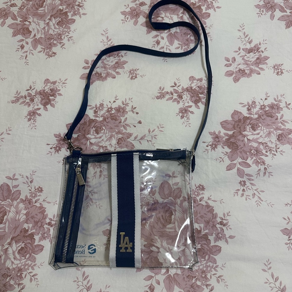 Clear Crossbody Bag with Navy Strap
